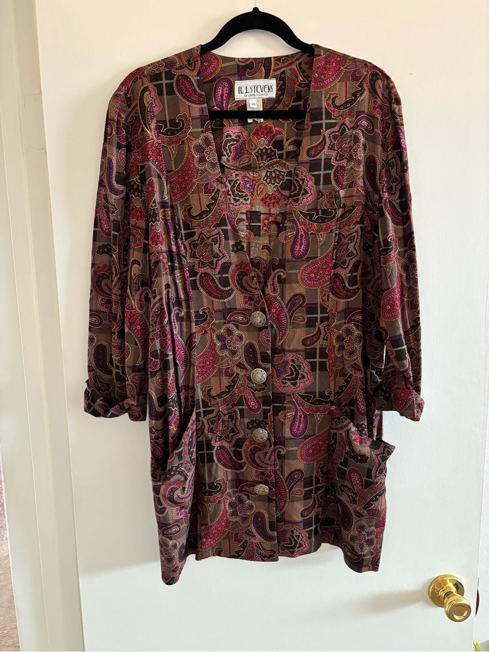Vintage R.J. Stevens Paisley Button-Front Jacket in Burgundy and Brown